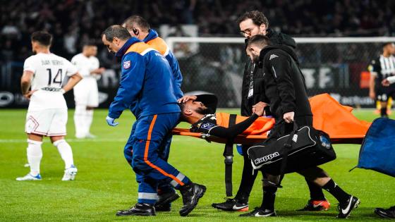 Sofiane BOUFAL of Angers leave the pitch injured during the Ligue 1 Uber Eats match between Angers and Paris at Stade Raymond Kopa on April 20, 2022 in Angers, France. (Photo by Eddy Lemaistre/Icon Sport via Getty Images)