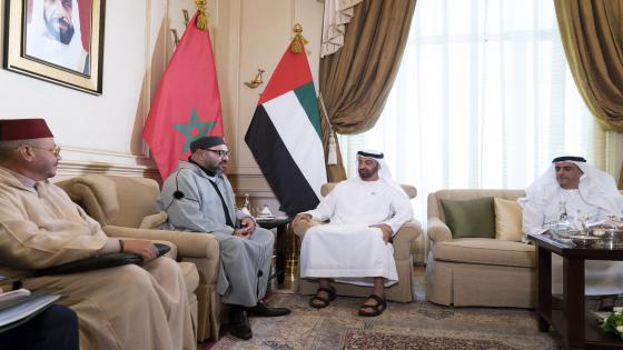 ABU DHABI, UNITED ARAB EMIRATES - September 10, 2018: HH Sheikh Humaid bin Rashid Al Nuaimi, UAE Supreme Council Member and Ruler of Ajman (L), greets HM King Mohamed VI of Morocco (R), during a Sea Palace barza. ( / Crown Prince Court - Abu Dhabi )
---